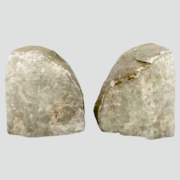Agate Bookends, Druzy, Geode Center, White, Gray Layers, Cream Banding (RE) - Picture 5 of 10